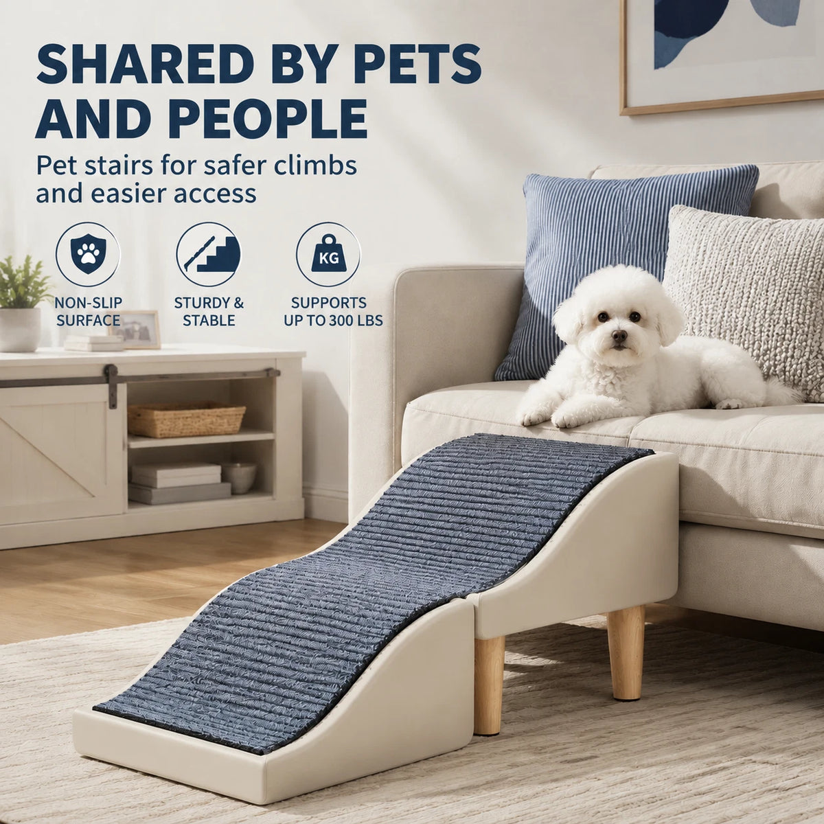 2-in-1 Pet Ramp Stairs for Small Dogs Cats, Foldable Ottoman & Shoe Bench