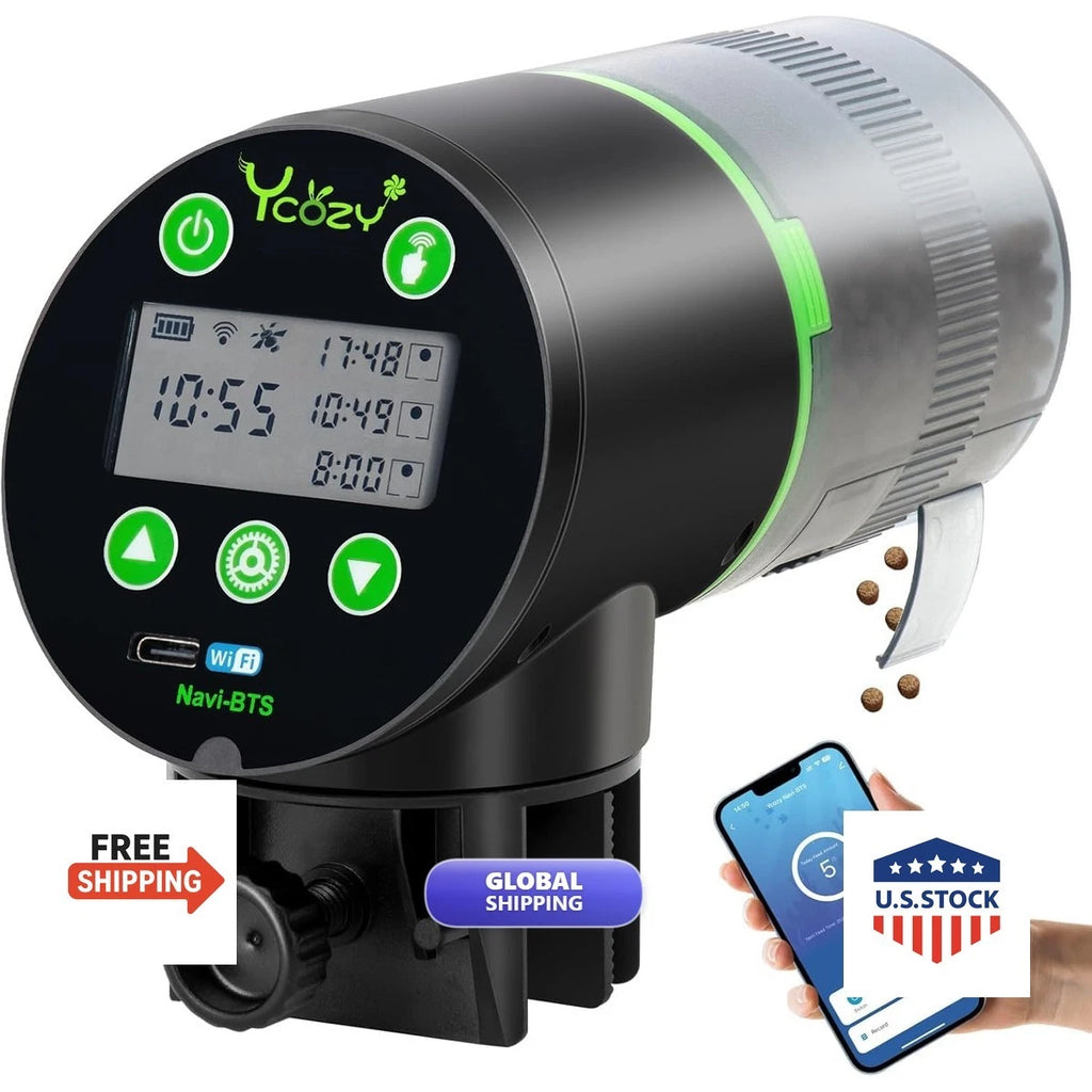 Ycozy WiFi Auto Fish Feeder for Aquarium Remote APP Control Plug Powered