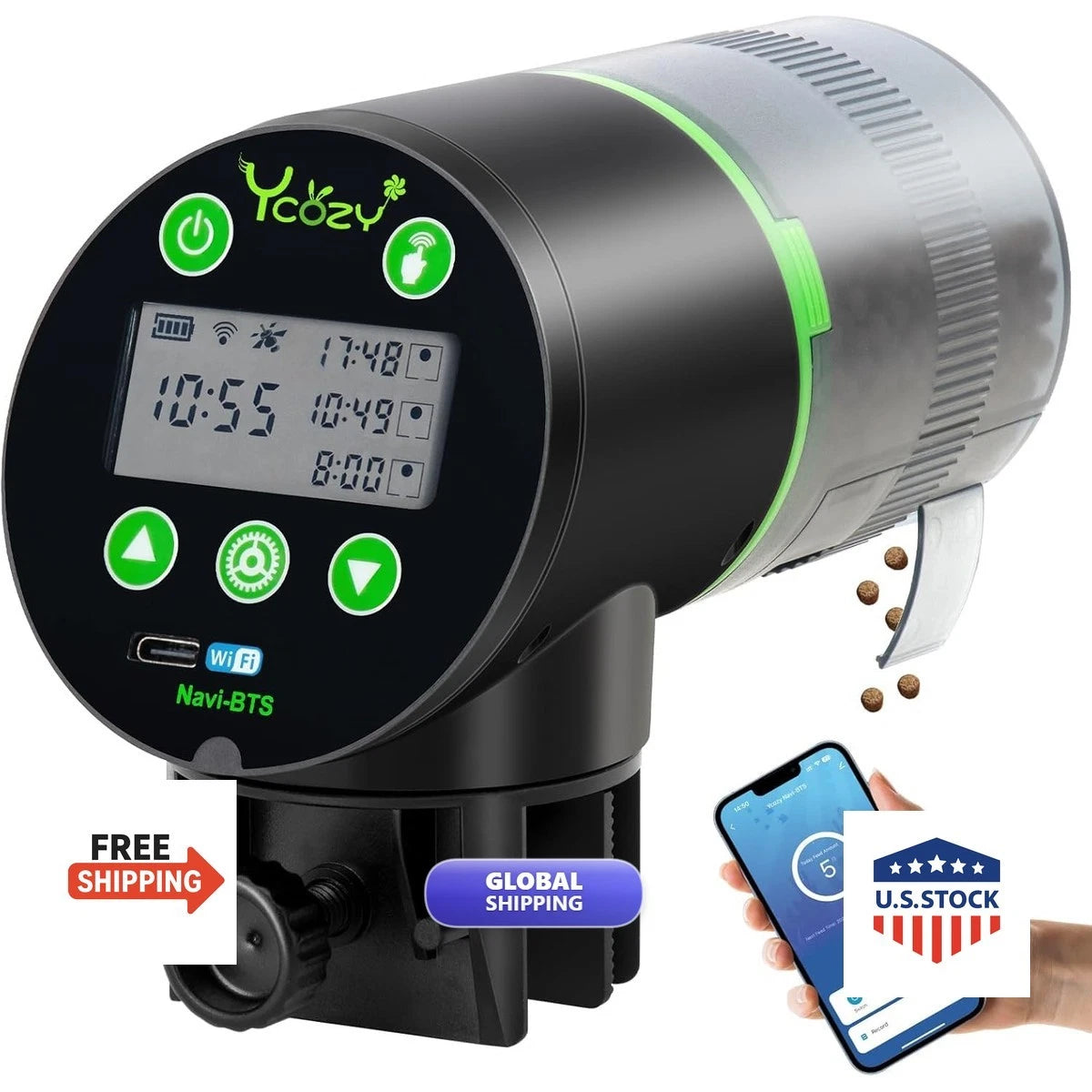 Ycozy WiFi Auto Fish Feeder for Aquarium Remote APP Control Plug Powered