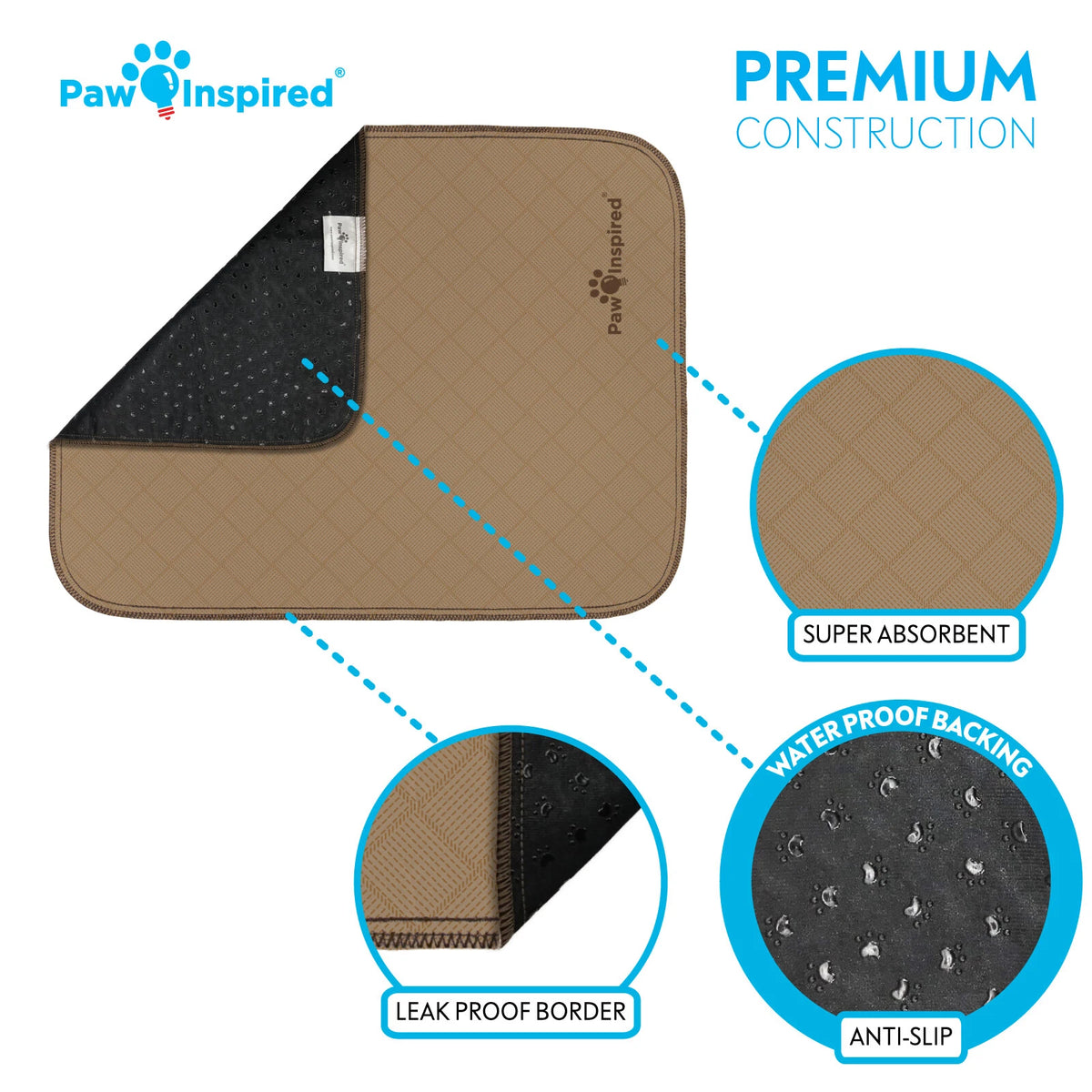 Paw Inspired Washable Dog Pads, Reusable Puppy Pee Wee Training Pads Extra Large