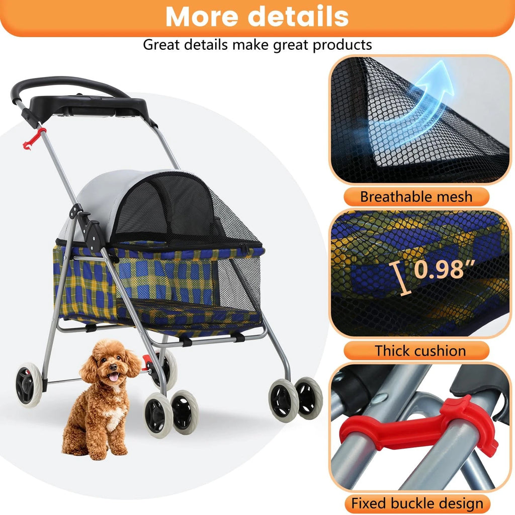 Pet Stroller 4 Wheels Posh Folding Waterproof Portable Travel Cat Dog Stroller