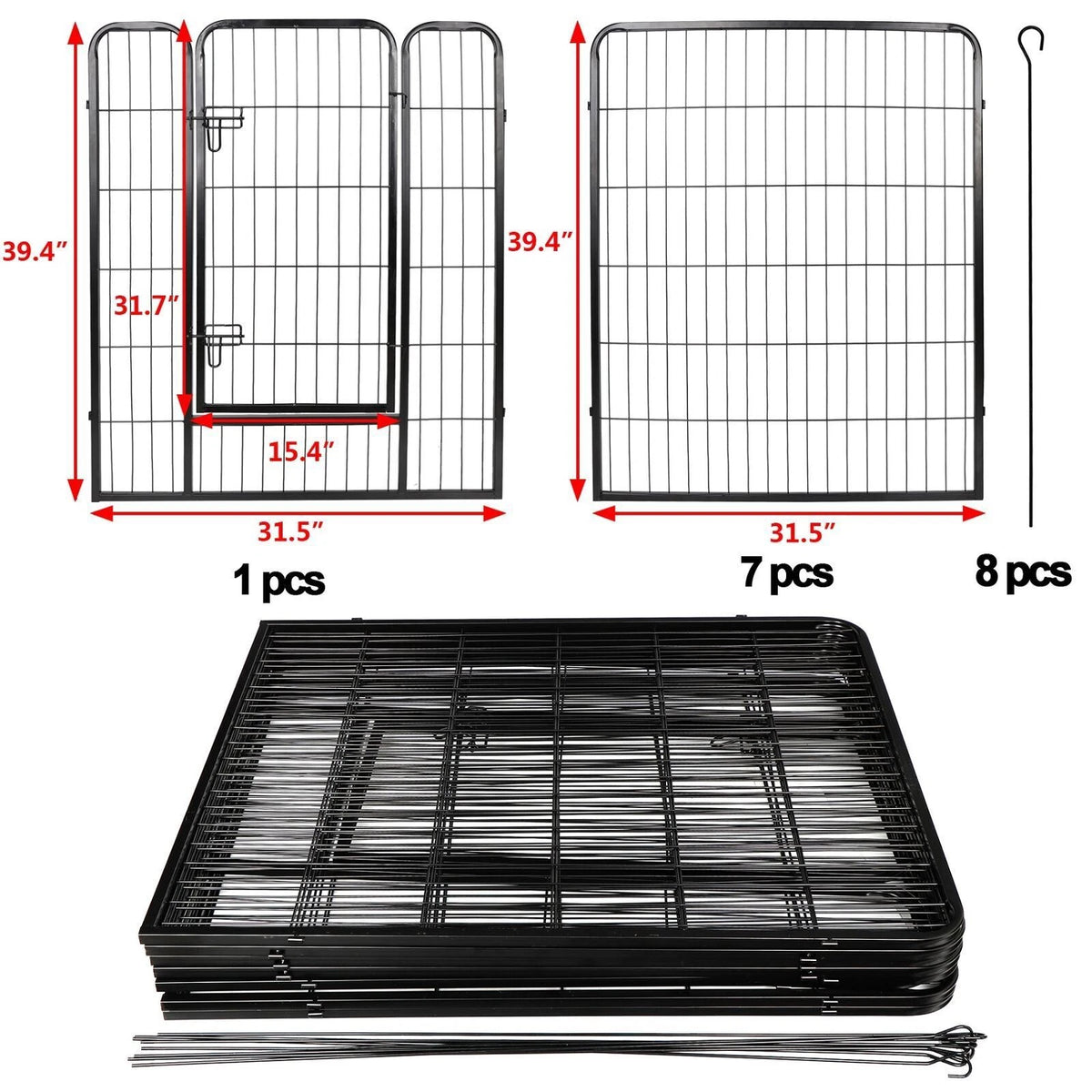 Foldable 8 Panels 40'' Large Dog Playpen Dog Fence Puppy Exercise Pen with Doors