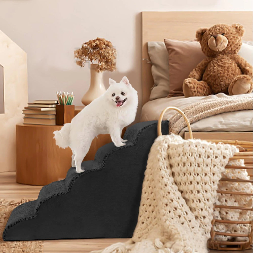 5-Tier Foam Dog Stair Extra Wide Non-Slip Pet Ramp for High Bed & Couch & Window