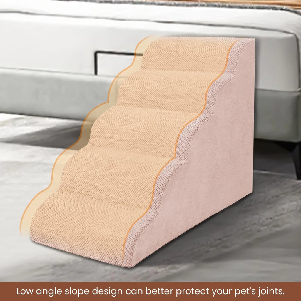 5-Tier Foam Dog Stair Extra Wide Non-Slip Pet Ramp for High Bed & Couch & Window