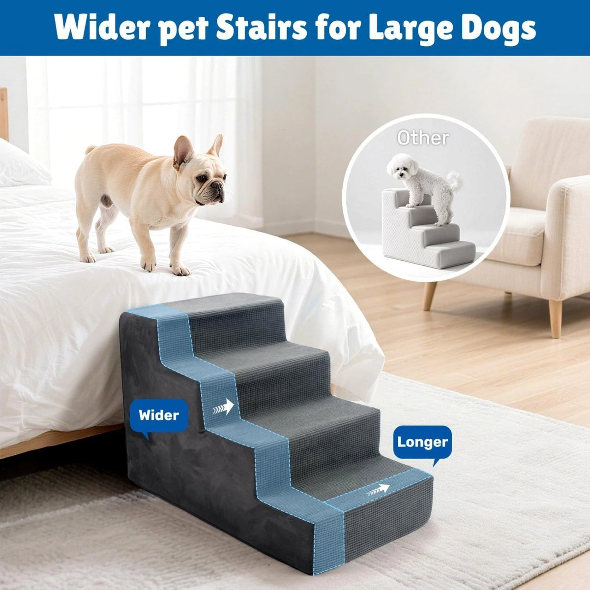 Non-Slip Dog Steps for High Bed Extra Wide 23" H Dog Stairs for Small Dogs Puppy