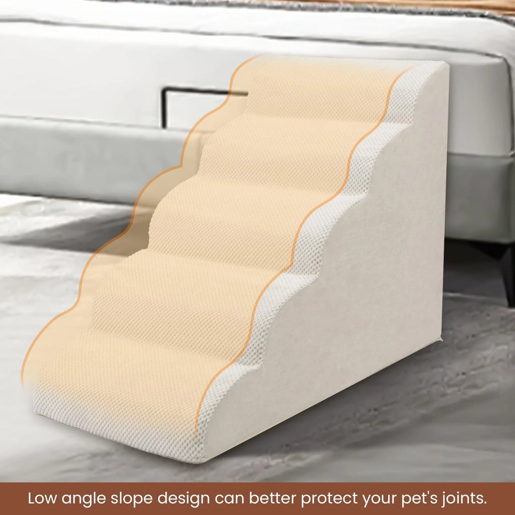 5-Tier Foam Dog Stair Extra Wide Non-Slip Pet Ramp for High Bed & Couch & Window