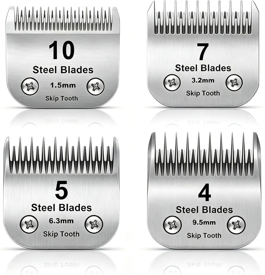 Dog Grooming Blades for Andis Oster A5 Wahl KM10 Clippers (10 7 5 4 Skip Tooth)
