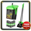 Dog Pooper Scooper Swivel Bin Rake Set with Odor Lid and Bag Attachment