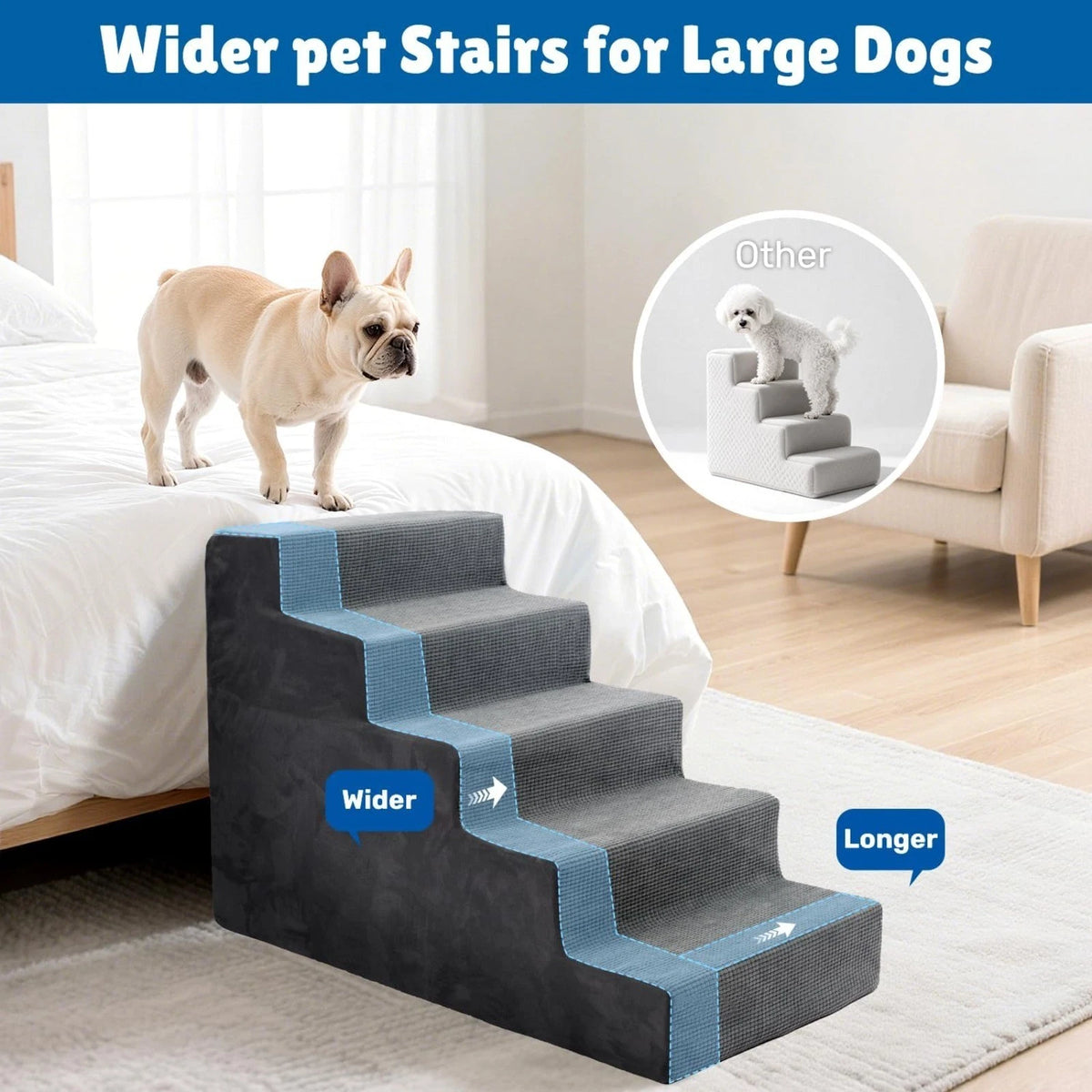 Non-Slip Dog Steps for High Bed Extra Wide 23" H Dog Stairs for Small Dogs Puppy