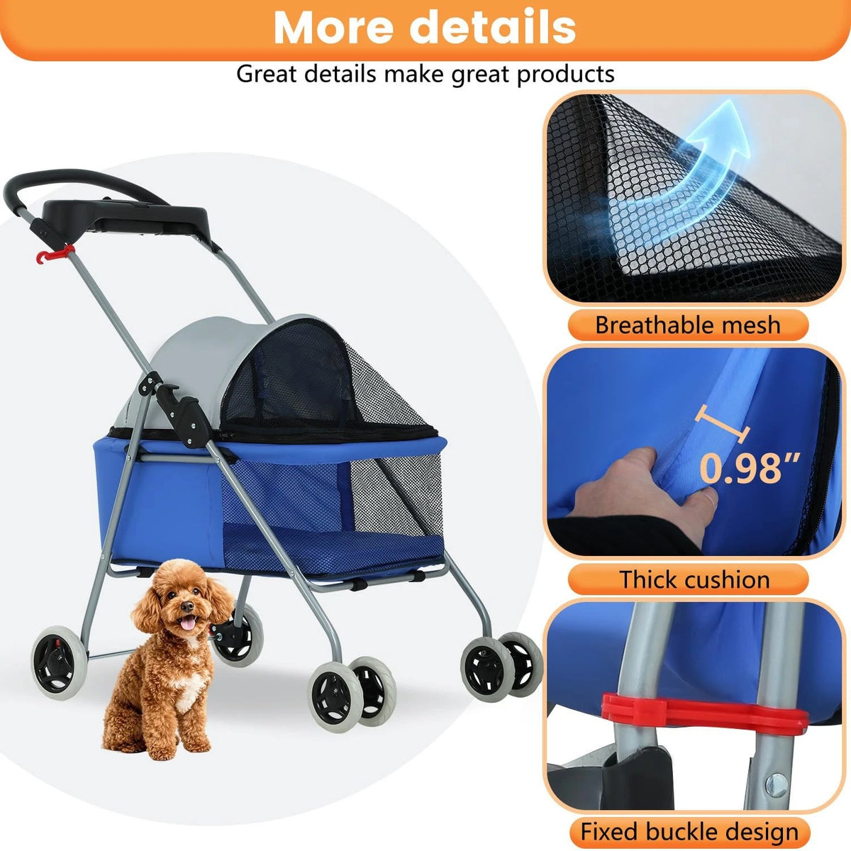 Pet Stroller 4 Wheels Posh Folding Waterproof Portable Travel Cat Dog Stroller
