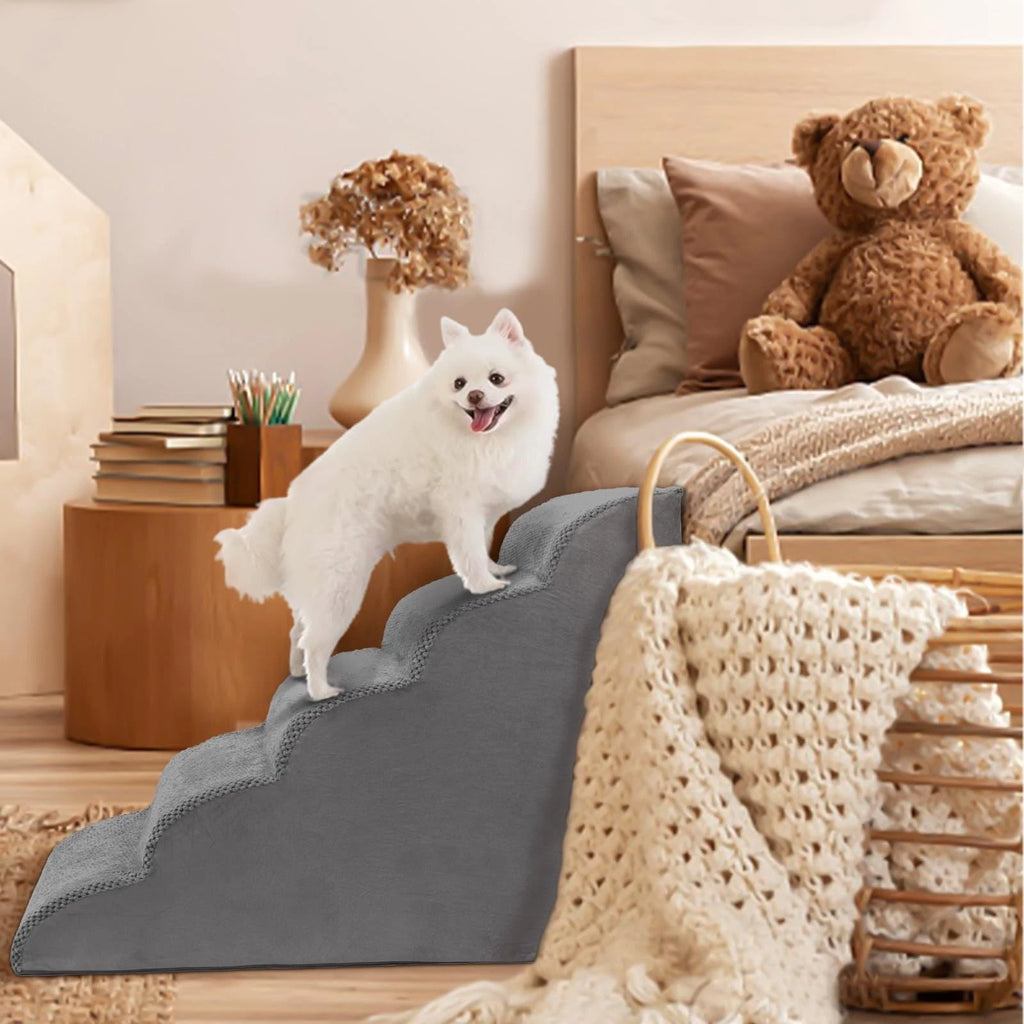 5-Tier Foam Dog Stair Extra Wide Non-Slip Pet Ramp for High Bed & Couch & Window