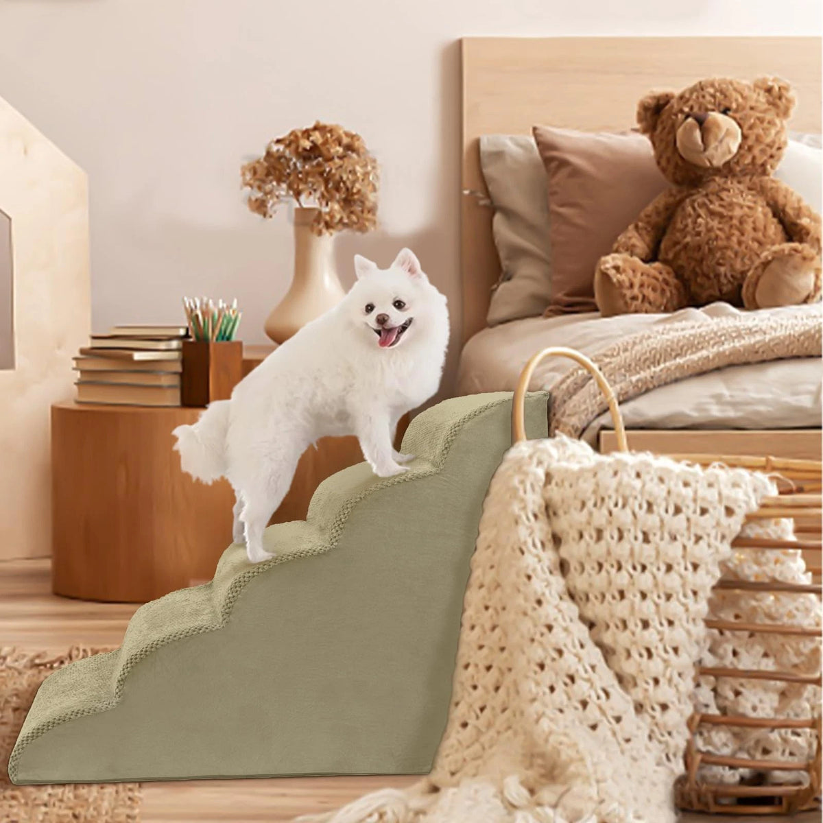 5-Tier Foam Dog Stair Extra Wide Non-Slip Pet Ramp for High Bed & Couch & Window