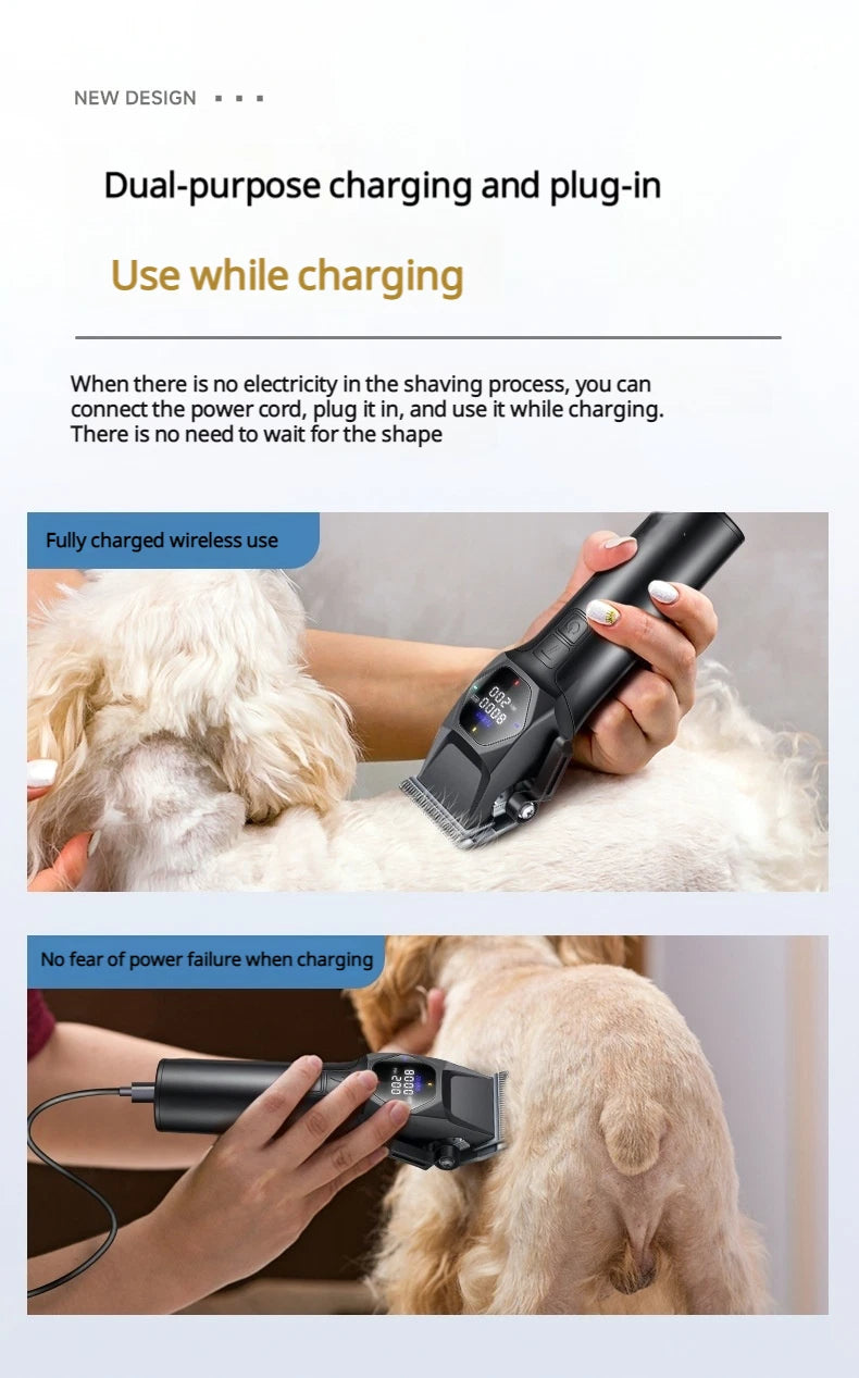 Professional 8000RPM Pet Clipper Kit for Large Dogs & Cats, Type-C, 4 Speeds