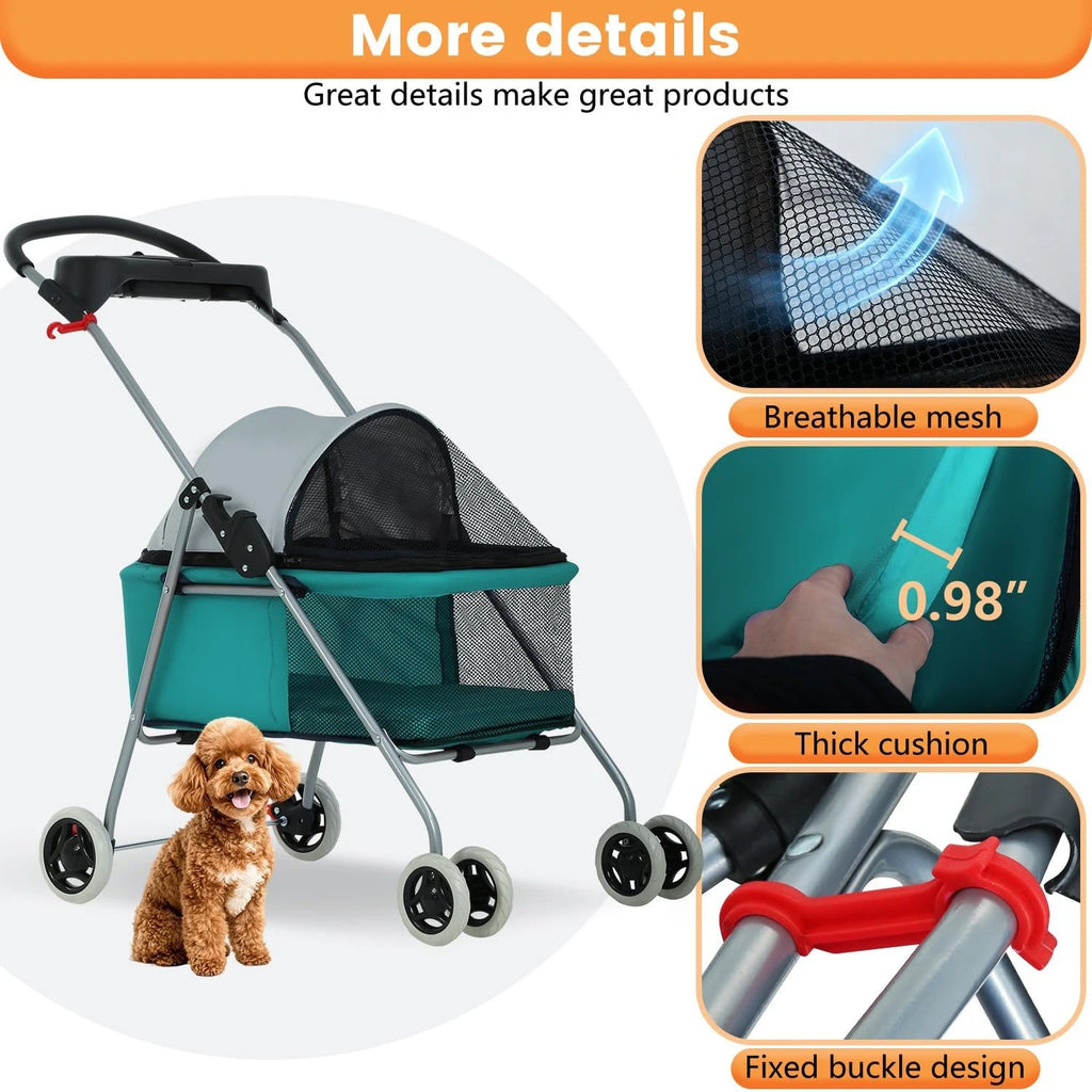 Pet Stroller 4 Wheels Posh Folding Waterproof Portable Travel Cat Dog Stroller