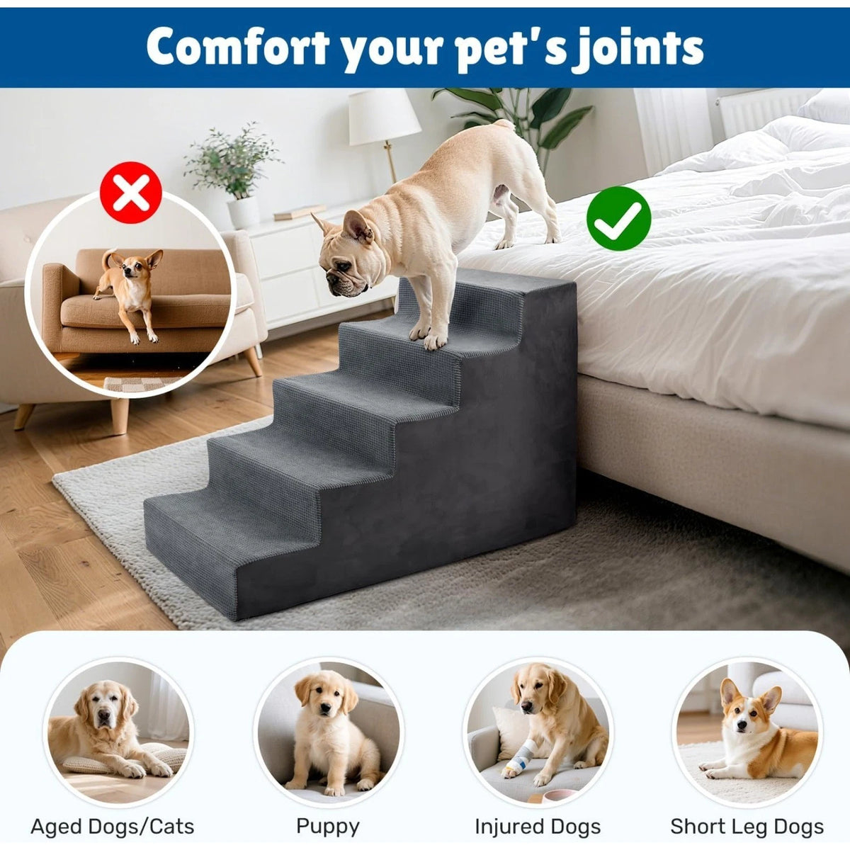 Non-Slip Dog Steps for High Bed Extra Wide 23" H Dog Stairs for Small Dogs Puppy