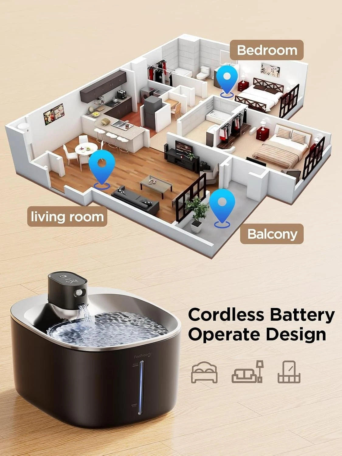 Battery Operated Wireless Cat Water Fountain - 4L with Motion Sensor & Filters