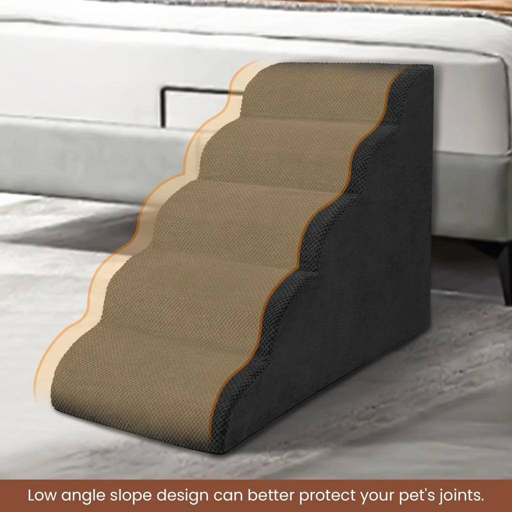 5-Tier Foam Dog Stair Extra Wide Non-Slip Pet Ramp for High Bed & Couch & Window