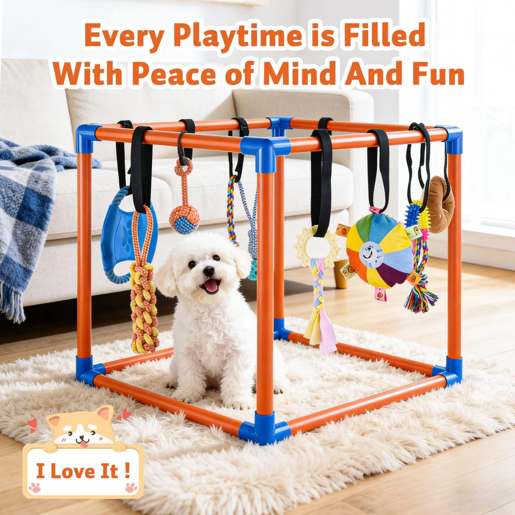 Puppy Play Gym with 10 Hanging Toys for Small/Medium Dogs, Dog Gym Playground, D