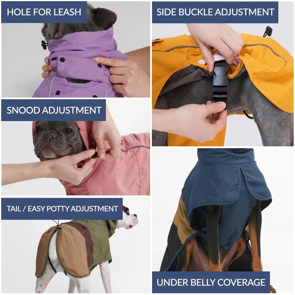 Spark Paws Dog Raincoat - Waterproof Rain Jacket w/Hood, Full Coverage