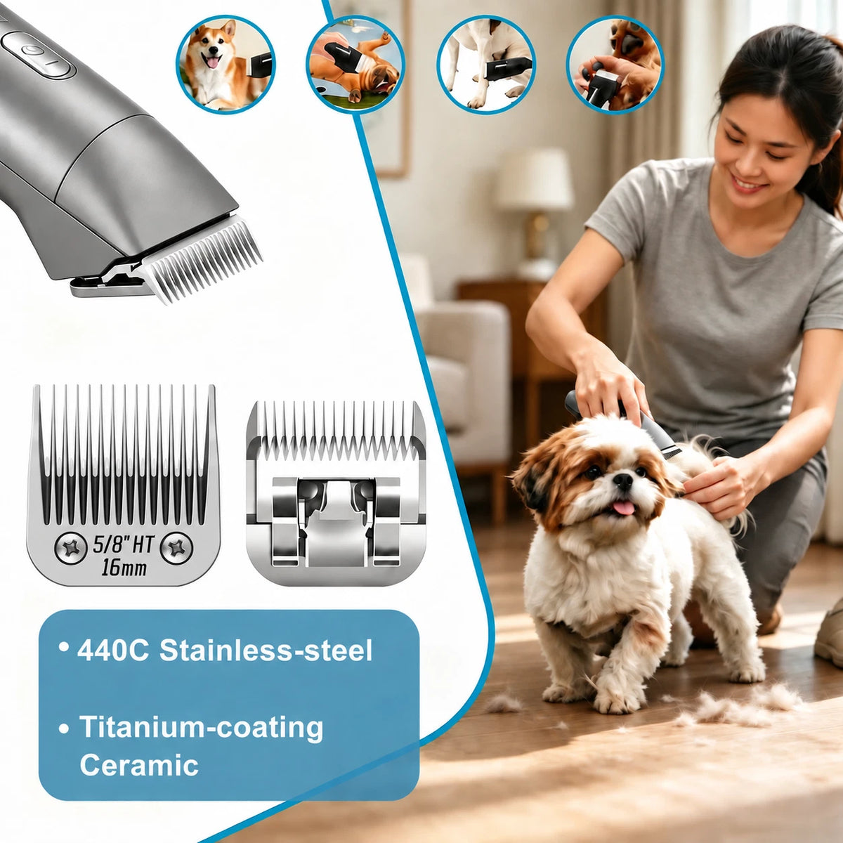 Detachable Pet Dog Grooming Ceramic Blades for Andis Oster Wahl KM10 Series