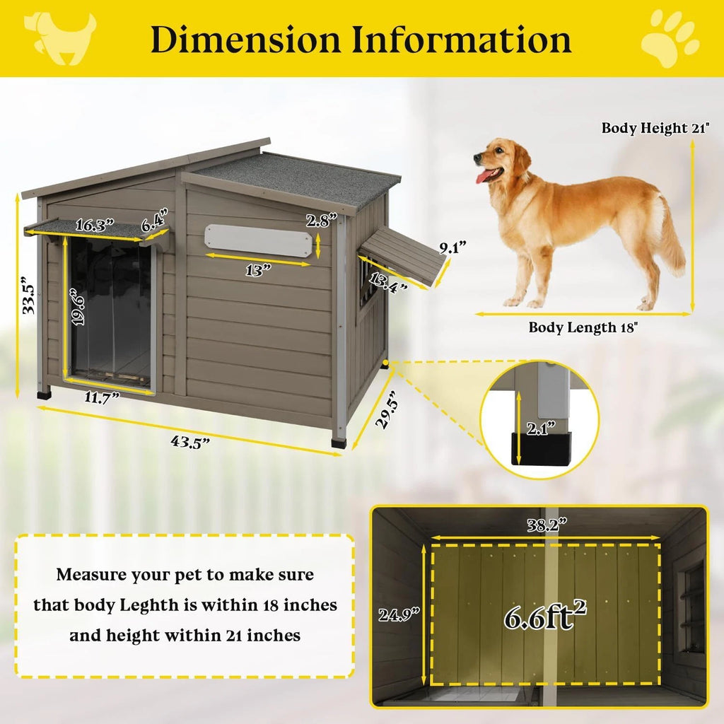 PETSCOSSET Dog House Outdoor Wooden Dog Kennel Indoor with Chew-Proof Iron Frame