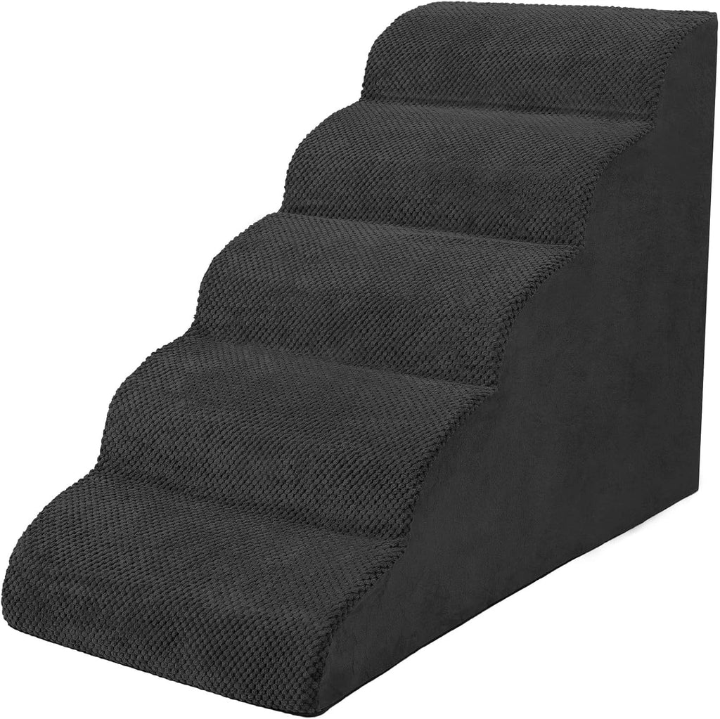5-Tier Foam Dog Stair Extra Wide Non-Slip Pet Ramp for High Bed & Couch & Window