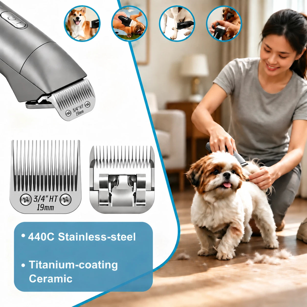 Detachable Pet Dog Grooming Ceramic Blades for Andis Oster Wahl KM10 Series