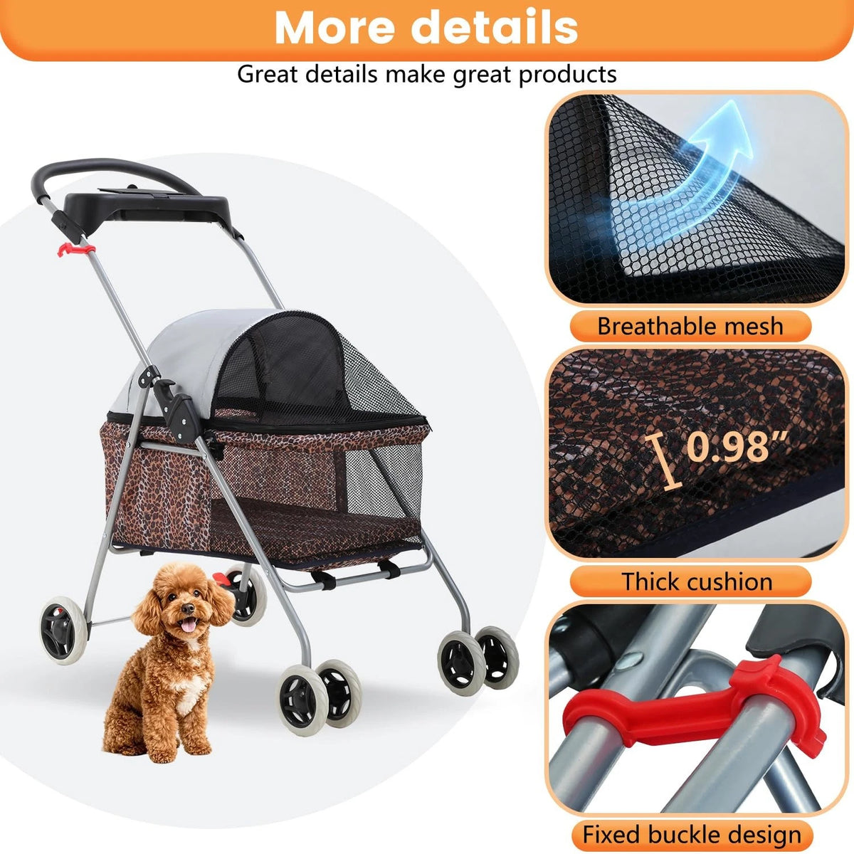 Pet Stroller 4 Wheels Posh Folding Waterproof Portable Travel Cat Dog Stroller