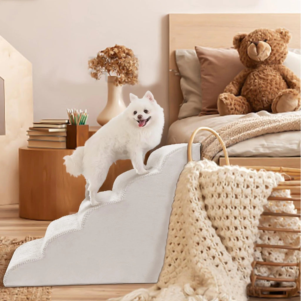 5-Tier Foam Dog Stair Extra Wide Non-Slip Pet Ramp for High Bed & Couch & Window