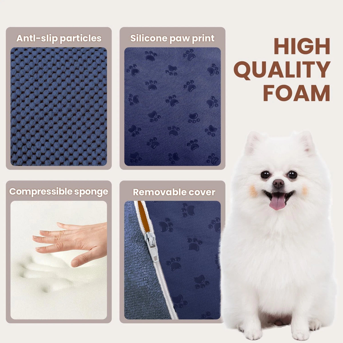 5-Tier Foam Dog Stair Extra Wide Non-Slip Pet Ramp for High Bed & Couch & Window