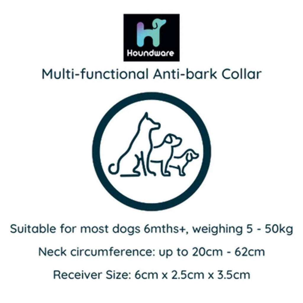 \[Houndware\] Multi-Functional Anti-Bark Collar - IP67, Dual Sensors, 4 Modes, Qui