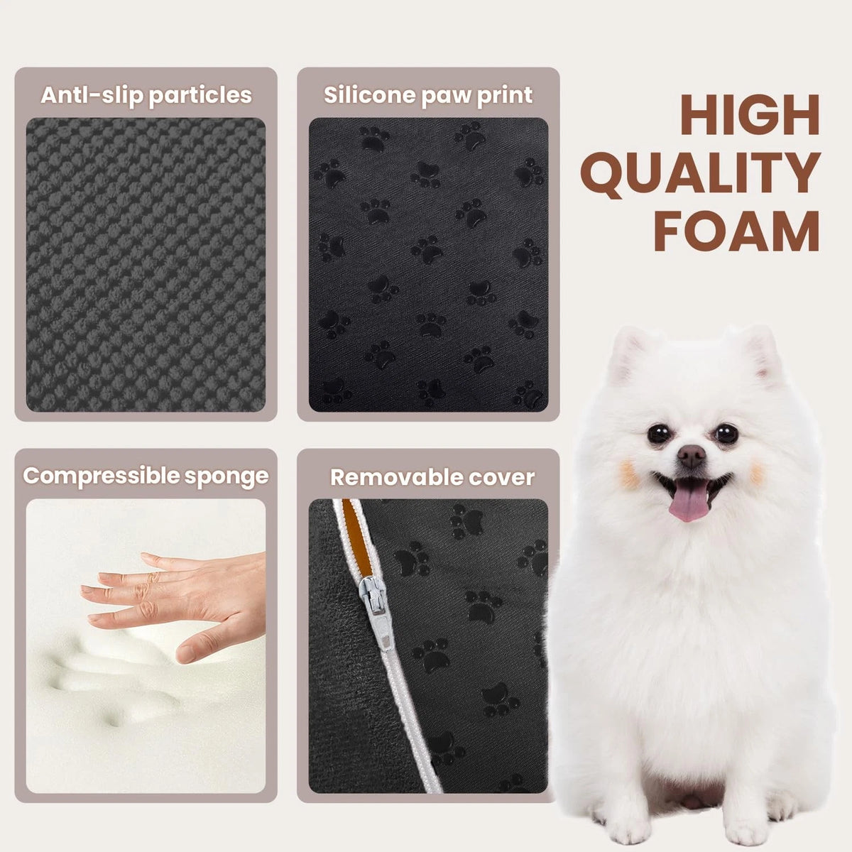 5-Tier Foam Dog Stair Extra Wide Non-Slip Pet Ramp for High Bed & Couch & Window