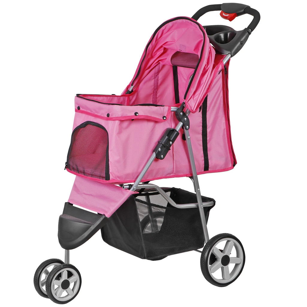Dog Stroller 3/4-Wheels w/Storage Basket & Cup Holder Foldable Cat Pet Stroller