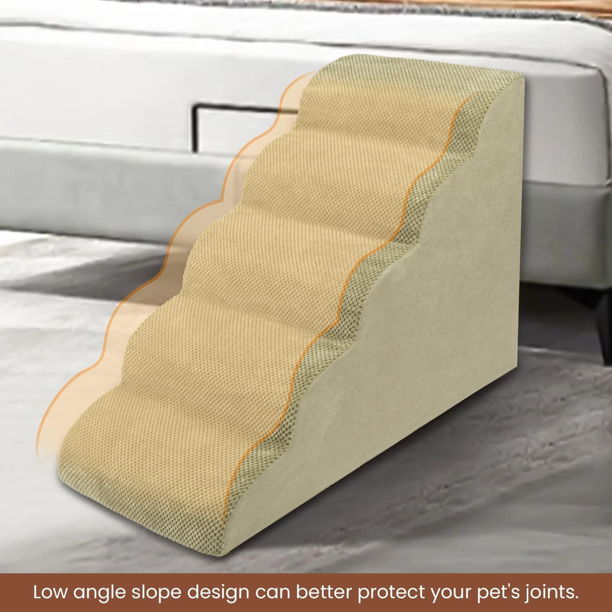 5-Tier Foam Dog Stair Extra Wide Non-Slip Pet Ramp for High Bed & Couch & Window