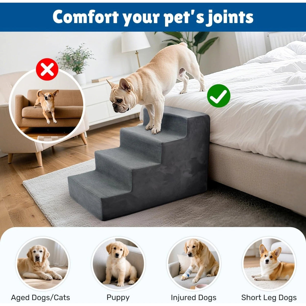 Non-Slip Dog Steps for High Bed Extra Wide 23" H Dog Stairs for Small Dogs Puppy