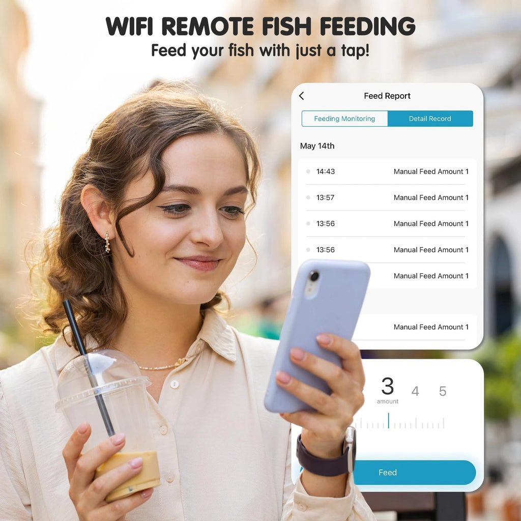 Ycozy WiFi Auto Fish Feeder for Aquarium Remote APP Control Plug Powered