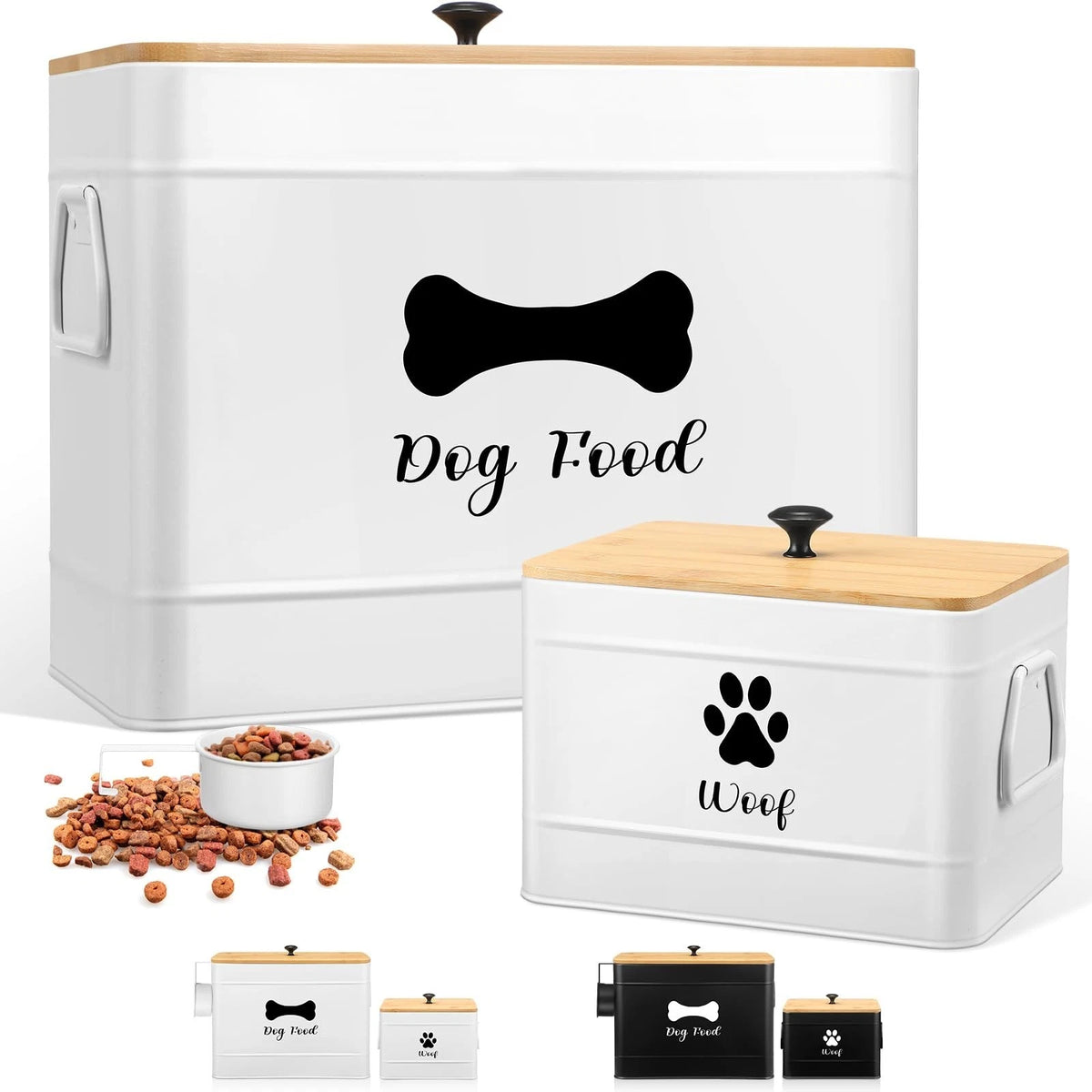 Extra Large Airtight Metal Dog Food Containers - 12 & 3.5 Lb, 2 Pack, White