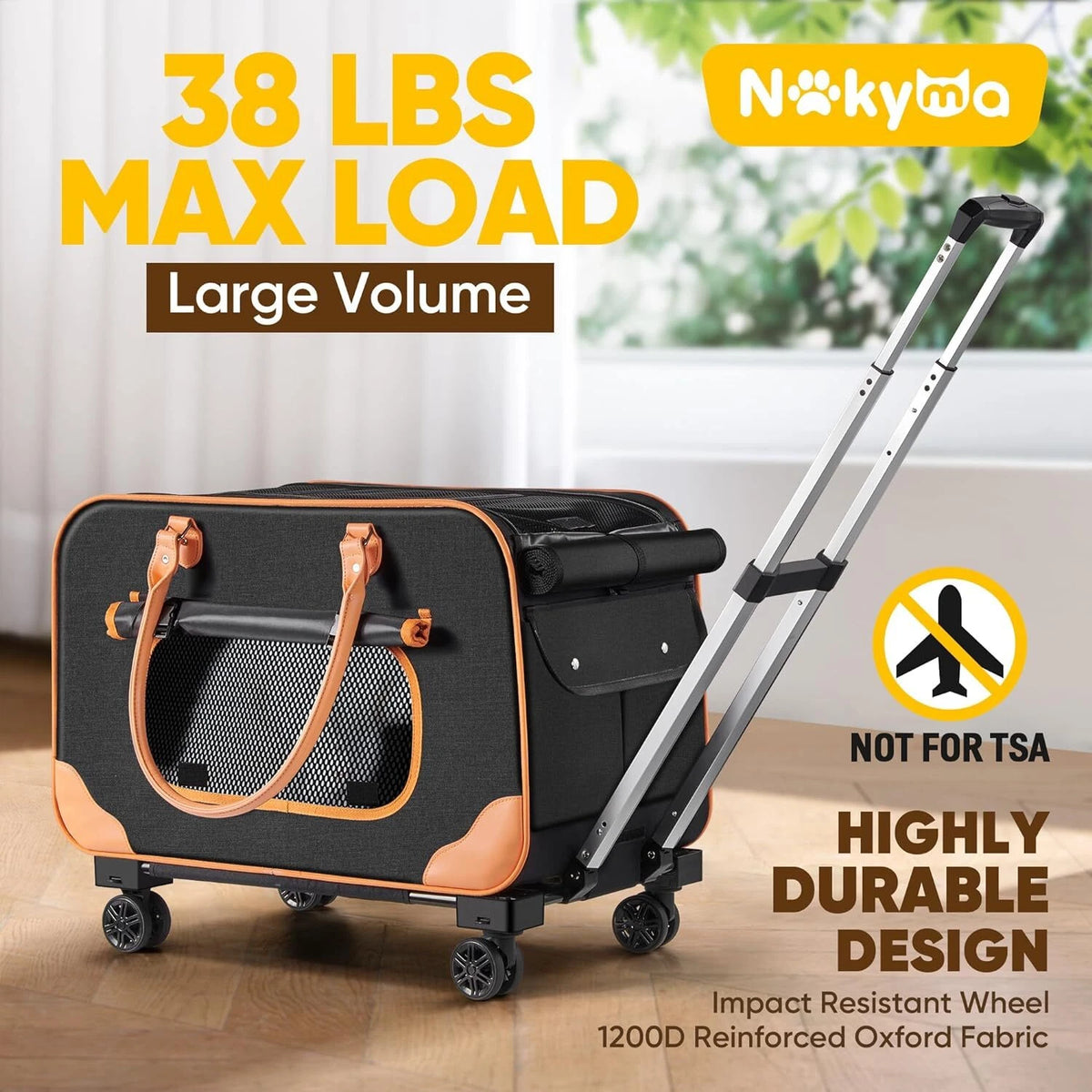 Pet Carrier with Wheels for Large Cats Small Dogs up to 38LB Rolling Cat Carrier