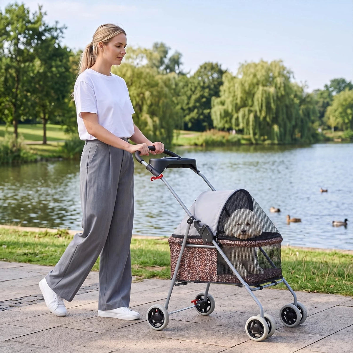 Pet Stroller 4 Wheels Posh Folding Waterproof Portable Travel Cat Dog Stroller