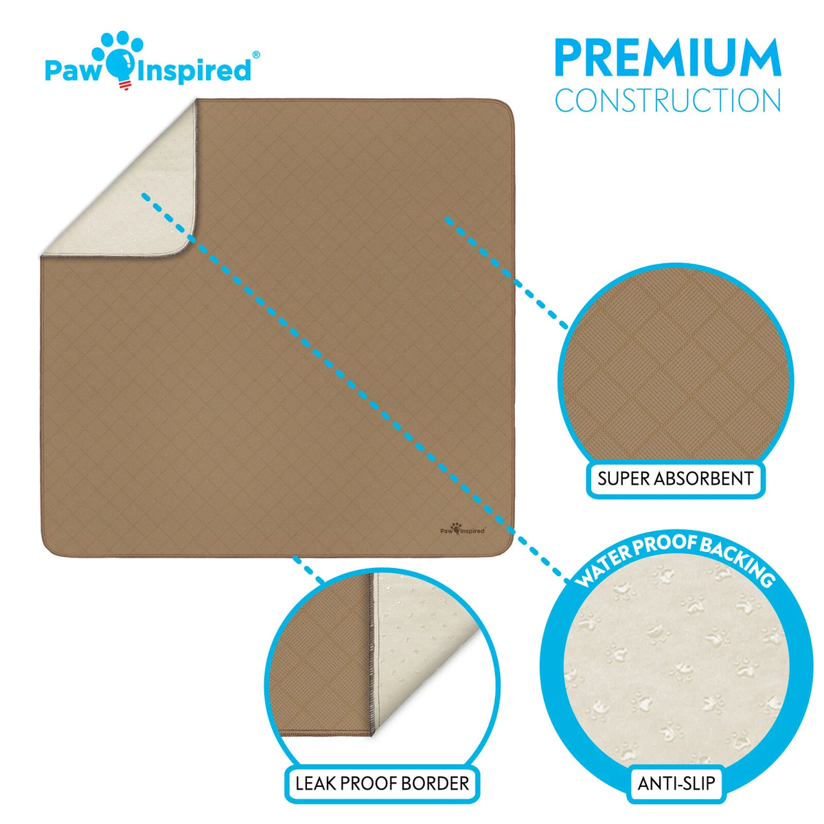 Paw Inspired Washable Dog Pads, Reusable Puppy Pee Wee Training Pads Extra Large