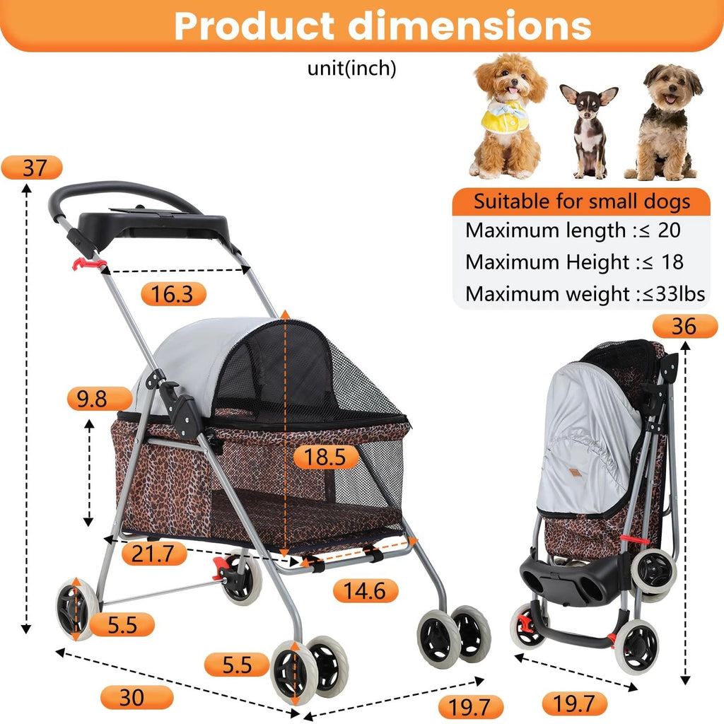 Pet Stroller 4 Wheels Posh Folding Waterproof Portable Travel Cat Dog Stroller