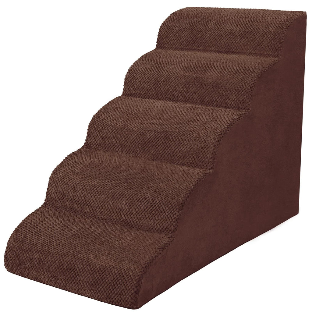 5-Tier Foam Dog Stair Extra Wide Non-Slip Pet Ramp for High Bed & Couch & Window