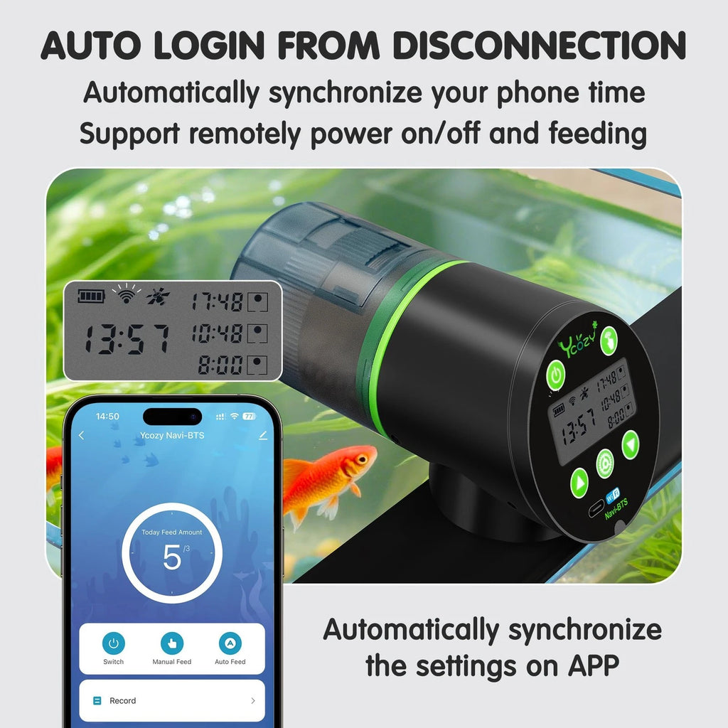 Ycozy WiFi Auto Fish Feeder for Aquarium Remote APP Control Plug Powered