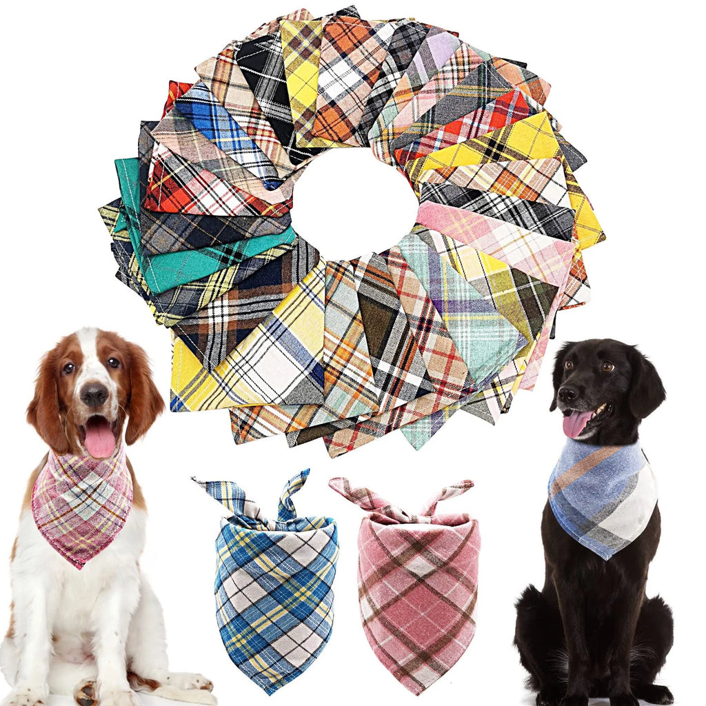 50 PCS Plaid Cotton Dog Bandanas Bulk Small Breed Triangle Pet Scarf Kerchief