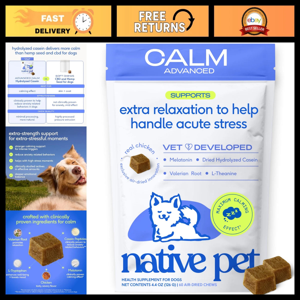 Calming Chews for Dogs - Anxiety Relief, Stress & Sleep Support with Melatonin -