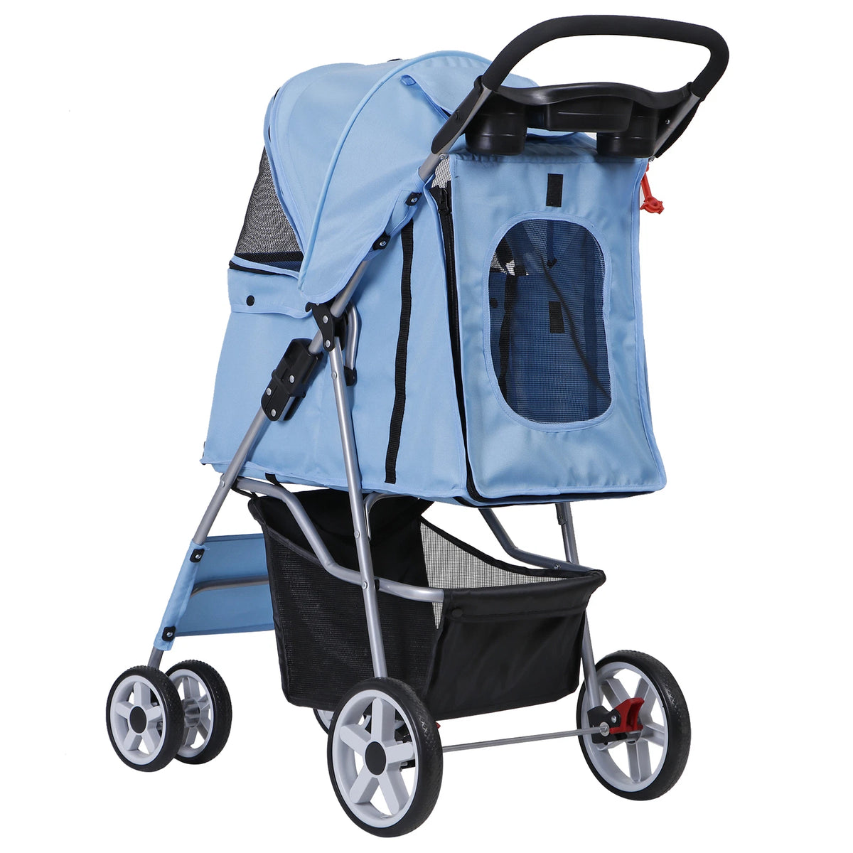 Dog Stroller 3/4-Wheels w/Storage Basket & Cup Holder Foldable Cat Pet Stroller
