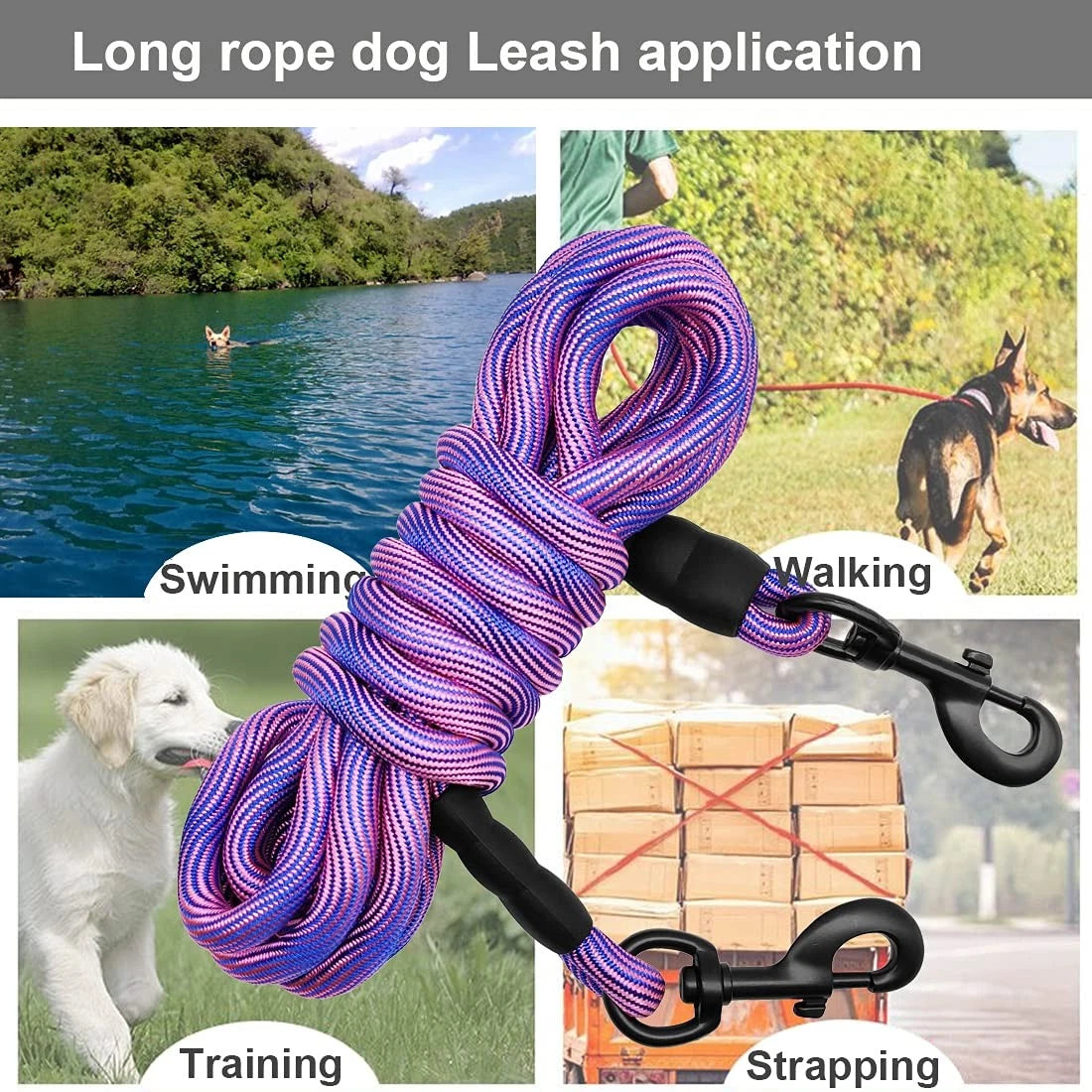 Heavy Duty Dog Tie Out Tether Long Training Leash Outdoor Yard Camp Rope Lead