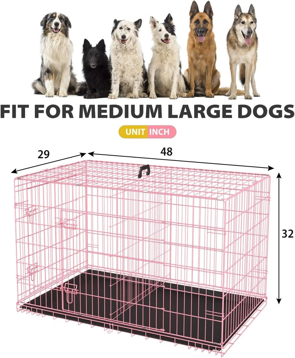 18,24,30,36,42,48 Inch Dog Crates for Large Dogs Folding Mental Wire Dog Kennels