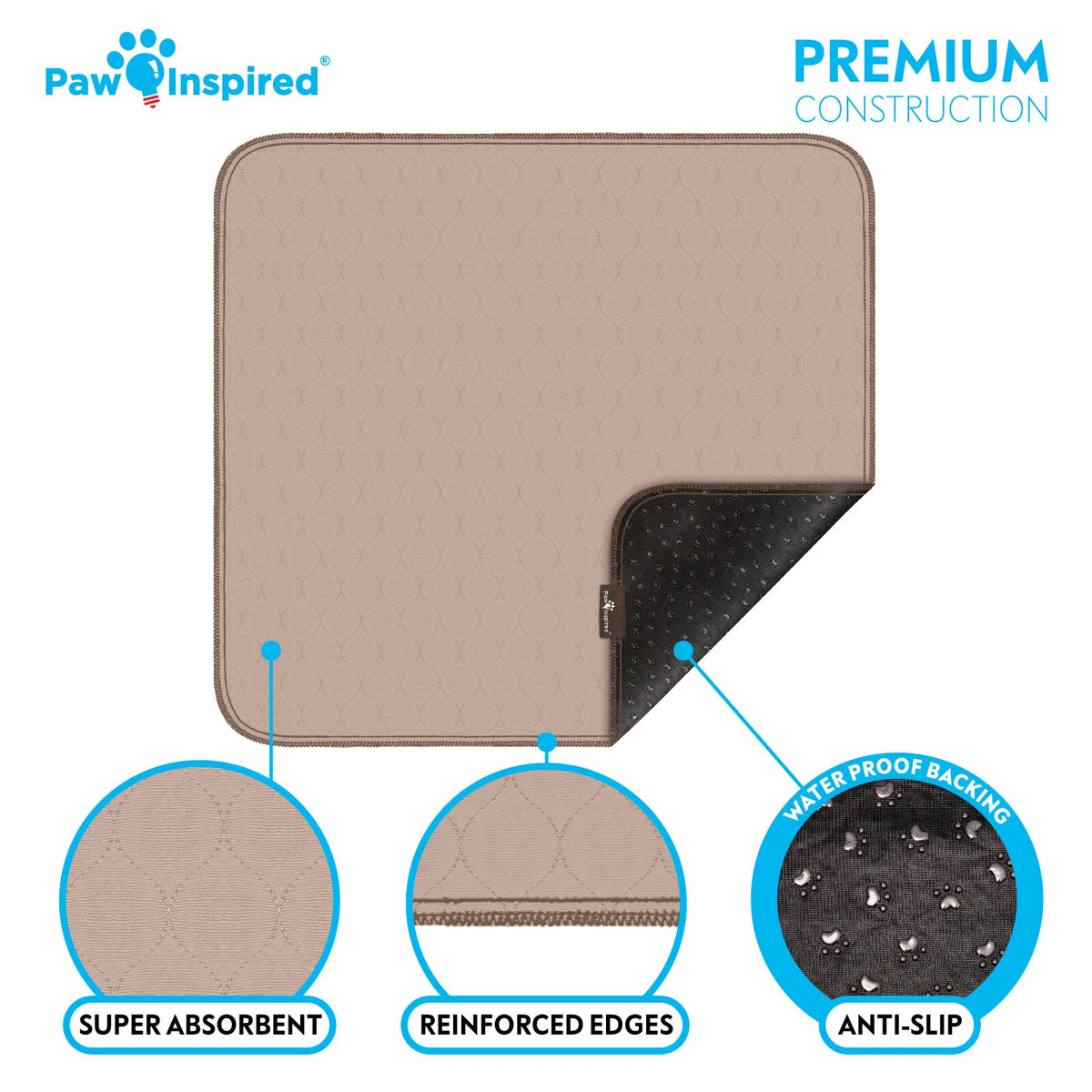 Paw Inspired Washable Dog Pads, Reusable Puppy Pee Wee Training Pads Extra Large