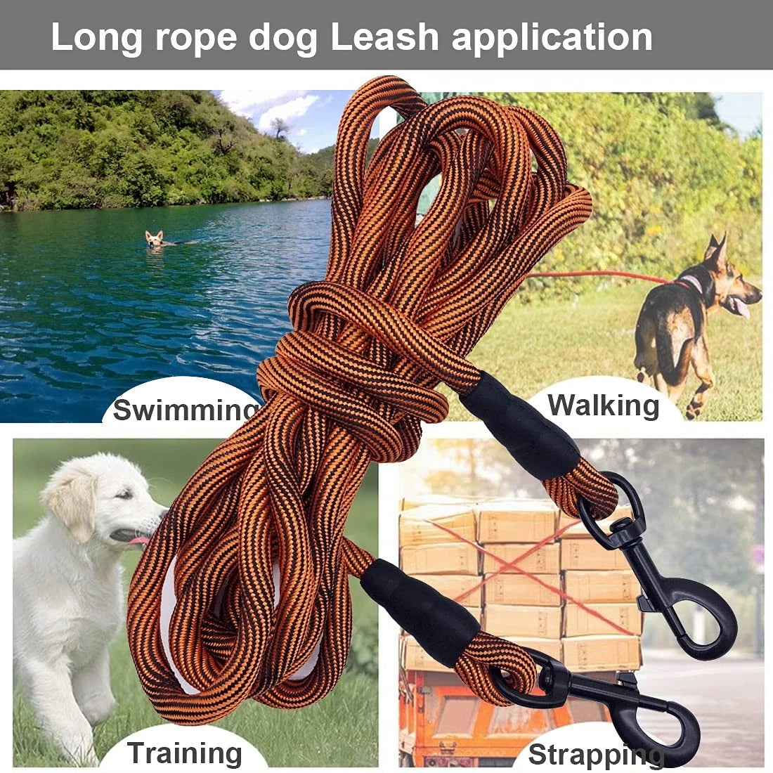 Heavy Duty Dog Tie Out Tether Long Training Leash Outdoor Yard Camp Rope Lead